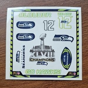 NFL Seattle Seahawks Superbowl Champs 10 Waterless Tatoos Per Card X 5 Cards